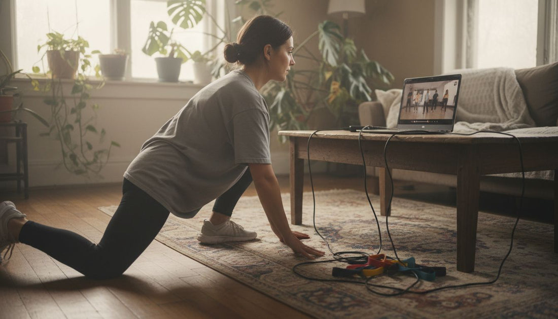 Young woman stretching for online dance