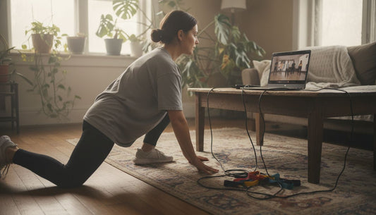 Young woman stretching for online dance