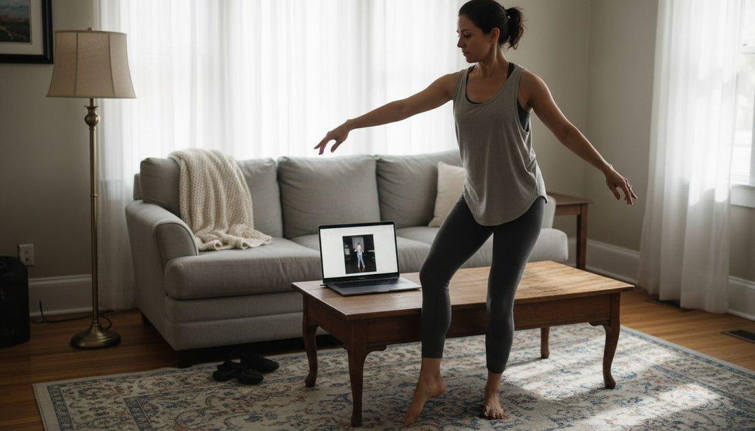 Woman learning dance from online streaming at home